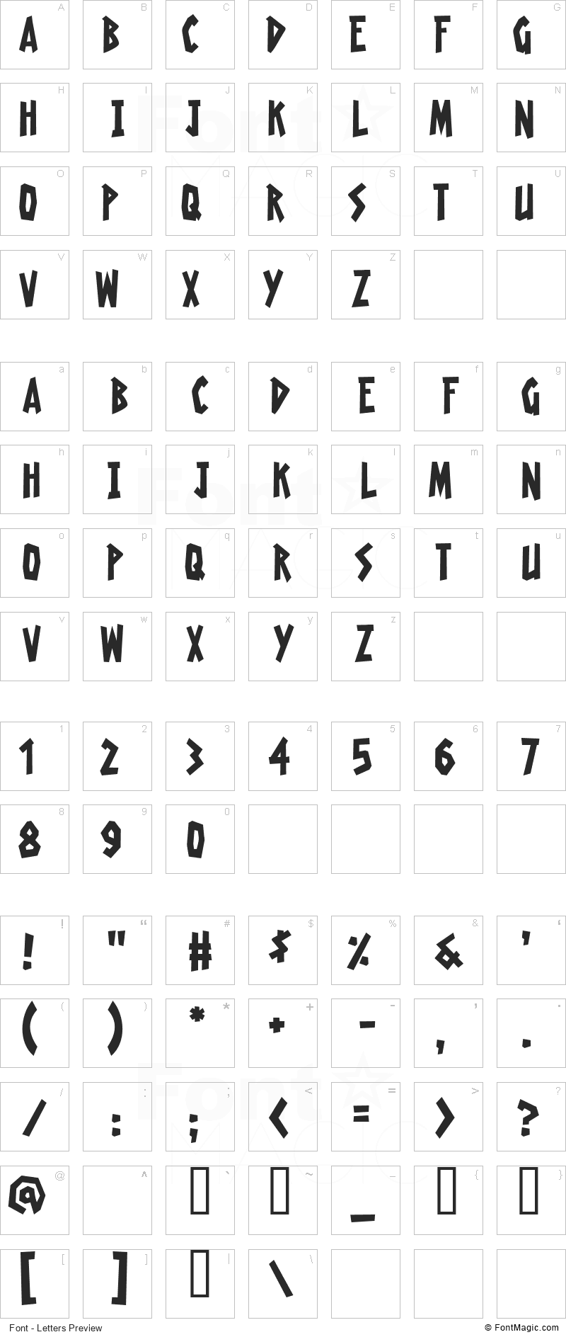 Radioactive Granny Font - All Latters Preview Chart